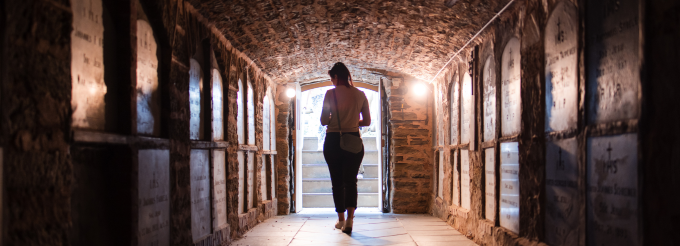 Woman in the Sevenhill Cellars crypt
